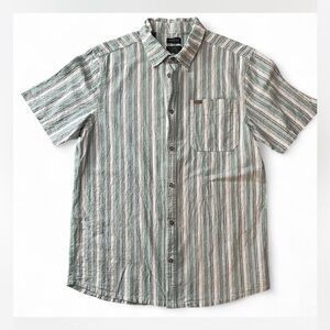 Buffalo David Bitton Men's Green and White Striped Shirt